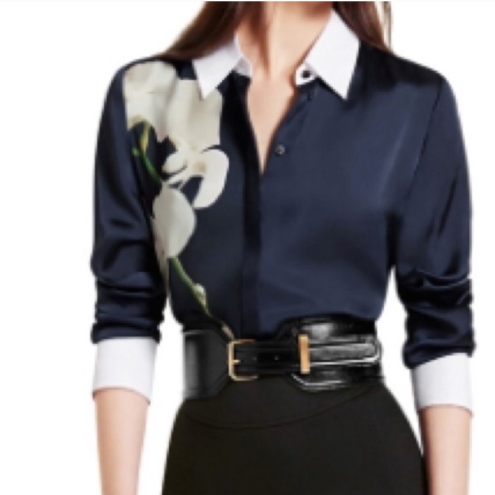 Altuzarra Button Down Navy Orchard Blouse